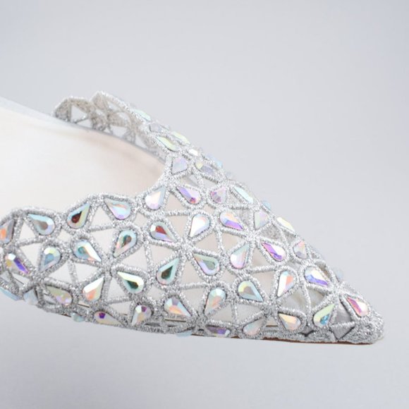 RENE CAOVILLA SILVER CRYSTAL STONES SOPHIA FLATS Size 8.5 - Picture 5 of 5